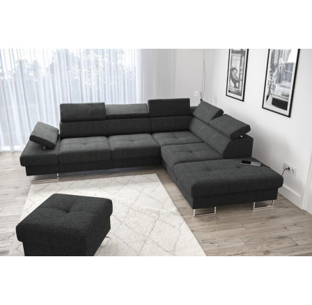 NAROŻNIK GALAXY Z FUNKCJĄ SPANIA 225X280 - prawa , Odcienie czarnego