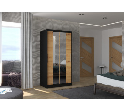 Tolóajtós és tükörrel ellátott szekrény DRAGONIS 100 Fekete+Artisan