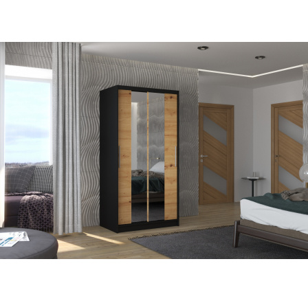 Tolóajtós és tükörrel ellátott szekrény DRAGONIS 100 Fekete+Artisan