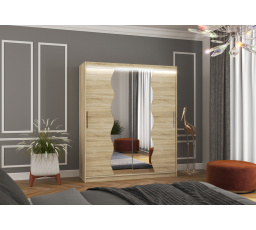 Tolóajtós szekrény tükörrel és LED világítással KANSAS 180 Sonoma+Sonoma