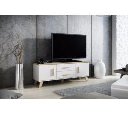 TV komód LOTTA RTV 140 (2D2S), Fehér/Tölgy sonoma