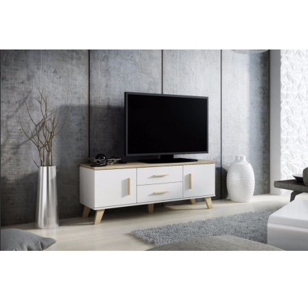 TV komód LOTTA RTV 140 (2D2S), Fehér/Tölgy sonoma