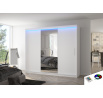 Tolóajtós szekrény tükörrel és LED világítással DENIS 250 Fehér+Fehér