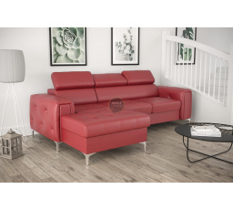 NAROŻNIK ORION MINI Z FUNKCJĄ SPANIA 255x165 CM SKÓRA NATURALNA - Skóra czerwona , lewa