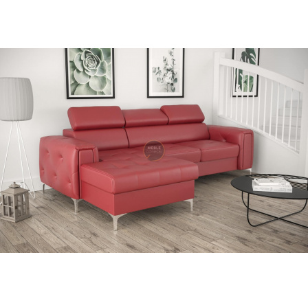 NAROŻNIK ORION MINI Z FUNKCJĄ SPANIA 255x165 CM SKÓRA NATURALNA - Skóra czerwona , lewa