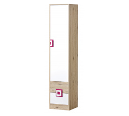 Šatní skříň policová NICO 05, Světlý Dub/Bílá/Růžová