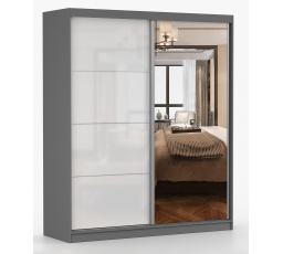 MULTI 35 Gardróbszekrény - 183 cm, Szürke/Fehér Fényes