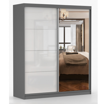 MULTI 35 Gardróbszekrény - 183 cm, Szürke/Fehér Fényes