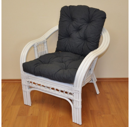 Ratanové křeslo Rio De Janeiro bílé - polstr tmavě šedý melír