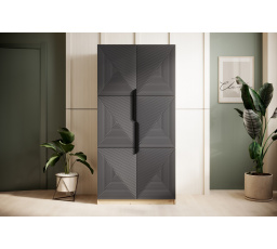 Szafa Asha z ryflowanym frontem i metalowymi uchwytami 100 cm - artisan / rivier stone mat / czarne uchwyty