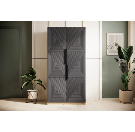 Szafa Asha z ryflowanym frontem i metalowymi uchwytami 100 cm - artisan / rivier stone mat / czarne uchwyty