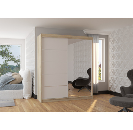 Tolóajtós szekrény tükörrel CARO 180 Sonoma+Fehér