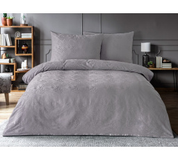 Saténový povlak na polštář se žakárovým vzorem listy světle šedé 40x40