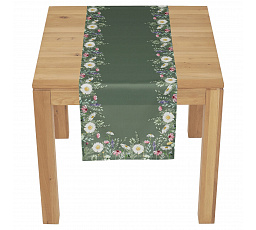 Běhoun - vzor lučních květin, zelený, 100 % polyester, 40 x 150 cm