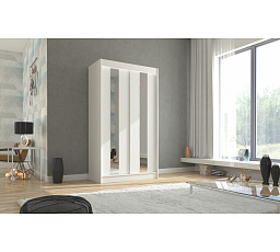 Tolóajtós és tükörrel ellátott ruhásszekrény BALTON 120 Fehér+Fehér