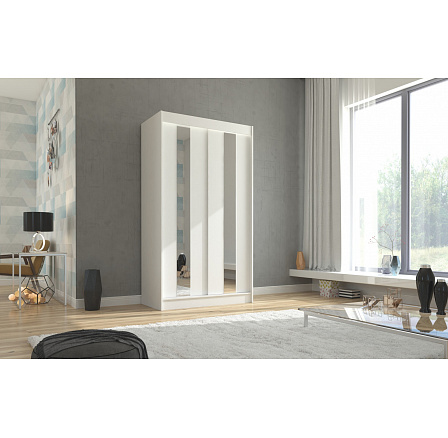 Tolóajtós és tükörrel ellátott ruhásszekrény BALTON 120 Fehér+Fehér