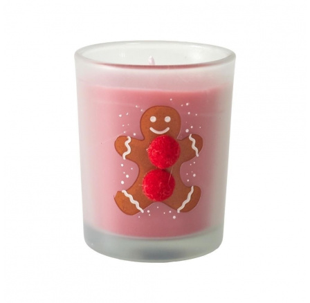 Karácsonyi piros gyertya mézeskaláccsal