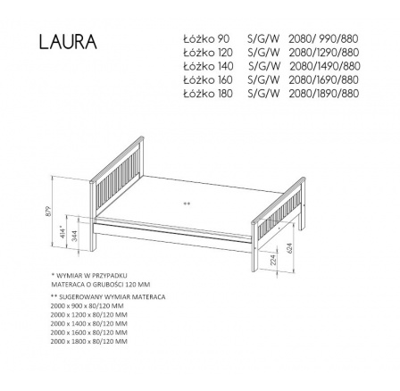 "LAURA" ágy - Váz színe: fenyő antraciton "LAURA" ágy - Váz színe: fenyő antraciton