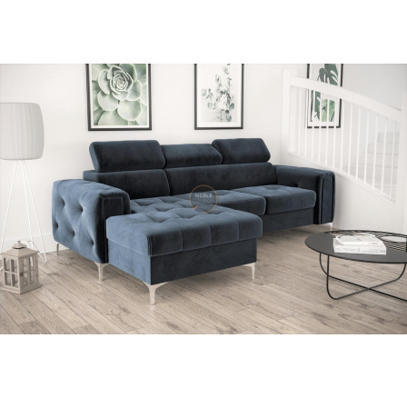 NAROŻNIK ORION MINI Z FUNKCJĄ SPANIA 255x165 CM - Odcienie niebieskiego , lewa