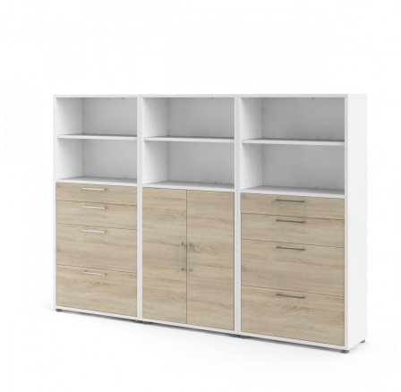 Regál OFFICE 80400/144, Bílá/Dub sonoma