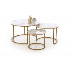GILDA dohányzóasztal szett 3, fehér márvány hatás / arany
