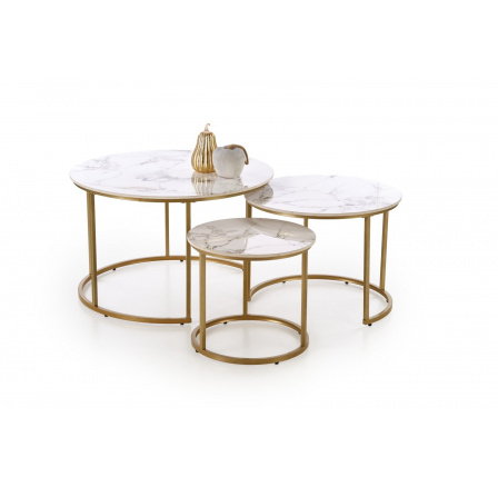 GILDA dohányzóasztal szett 3, fehér márvány hatás / arany
