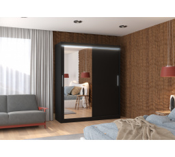 Tolóajtós szekrény tükörrel és LED világítással TOM 180 Fekete+Fekete