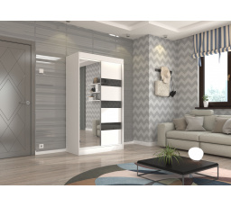 Tolóajtós szekrény tükörrel és lacobellel TOURA 120 Fehér+Fekete Lacobel