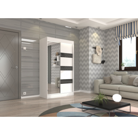 Tolóajtós szekrény tükörrel és lacobellel TOURA 120 Fehér+Fekete Lacobel