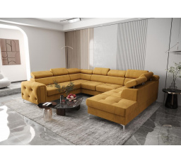 NAROŻNIK ORION MAX I Z FUNKCJĄ SPANIA 225X350X255 CM - Odcienie żółtego , lewa