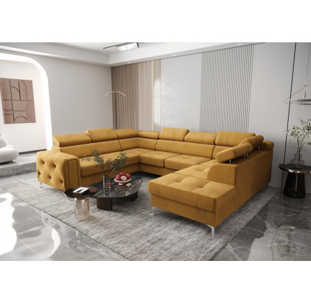 NAROŻNIK ORION MAX I Z FUNKCJĄ SPANIA 225X350X255 CM - Odcienie żółtego , lewa