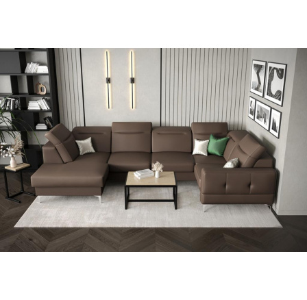 NAROŻNIK MALIBU MAX II 180x350x182 CM SKÓRA NATURALNA - Skóra brązowa , Strona prawa