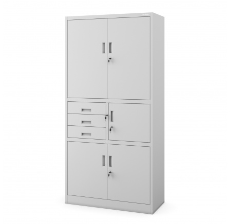 Irodai fém szekrény iratok és dokumentumok számára, FILIP II, 900 x 1850 x 400 mm, szürke