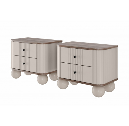Zestaw szafek nocnych Vesper 56 cm - kaszmir / orzech / czarne uchwyty / nogi kule