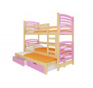 Háromszemélyes emeletes ágy matracokkal SORIA Pine+Pink