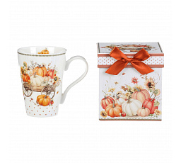 Porcelán bögre - 430 ml, díszcsomagolás, tökökkel teli kocsi