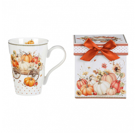 Porcelán bögre - 430 ml, díszcsomagolás, tökökkel teli kocsi
