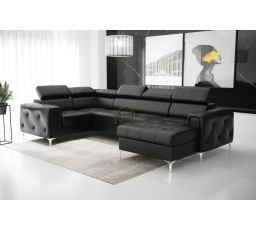 NAROŻNIK ORION MAX III Z FUNKCJĄ SPANIA 165x320x185 CM SKÓRA NATURALNA - Skóra czarna , Strona lewa