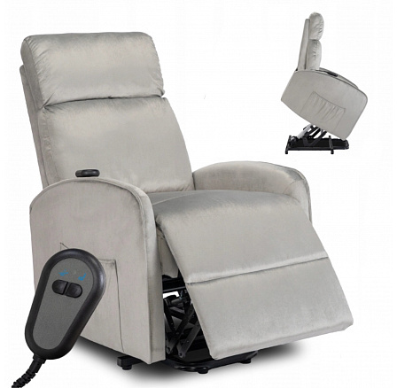 Fotel Elektrycznie Rozkładany COLTON z Funkcją Wstawania Szary Welurowy