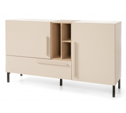 SERGIO SE 6 komód, Bézs-homok/Olajozott tölgy/Királykék