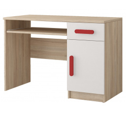 SMYK III - 08 íróasztal, Sonoma Tölgy/Fehér/Piros