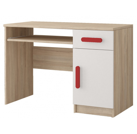 SMYK III - 08 íróasztal, Sonoma Tölgy/Fehér/Piros