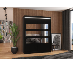 Tolóajtós szekrény tükörrel és LED világítással FLORENTO 150 Fekete+Fekete