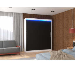 Tolóajtós szekrény LED világítással LINCOLN 180 Fehér+Fekete