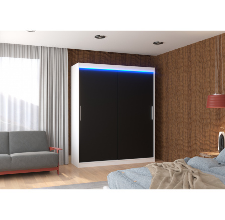 Tolóajtós szekrény LED világítással LINCOLN 180 Fehér+Fekete