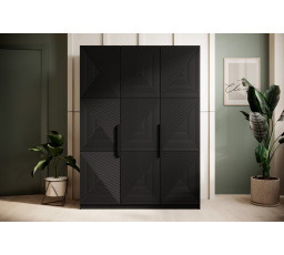 Trzydrzwiowa szafa Asha z metalowymi uchwytami 150 cm - czarny mat / czarne uchwyty
