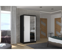 Tolóajtós szekrény tükörrel BAROS 100 Fekete+Fehér