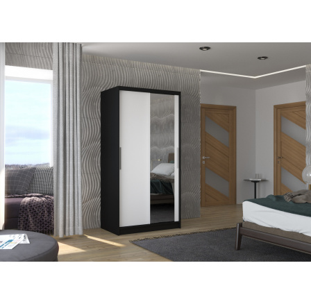 Tolóajtós szekrény tükörrel BAROS 100 Fekete+Fehér