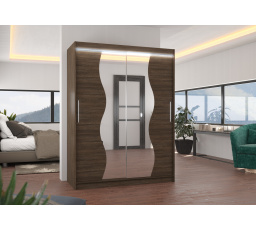 Tolóajtós szekrény tükörrel és LED világítással RENZO 150 Choco+Choco