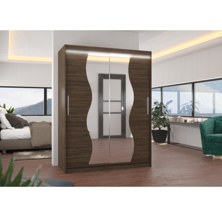 Tolóajtós szekrény tükörrel és LED világítással RENZO 150 Choco+Choco